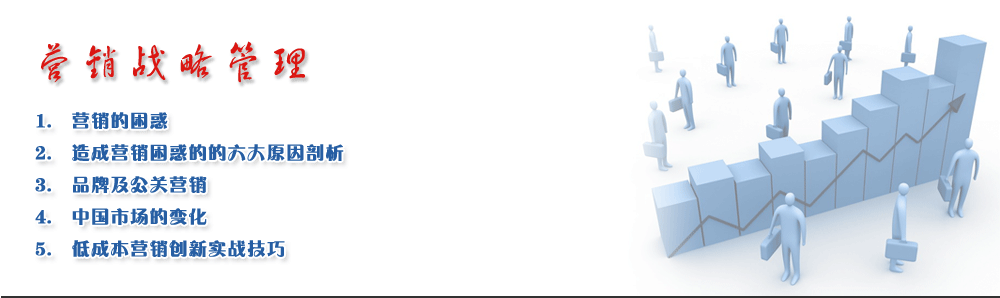 營銷戰(zhàn)略管理
1.	營銷的困惑
2.	造成營銷困惑的的六大原因剖析
3.	品牌及公關(guān)營銷
4.	中國市場的變化
5.	低成本營銷創(chuàng)新實戰(zhàn)技巧